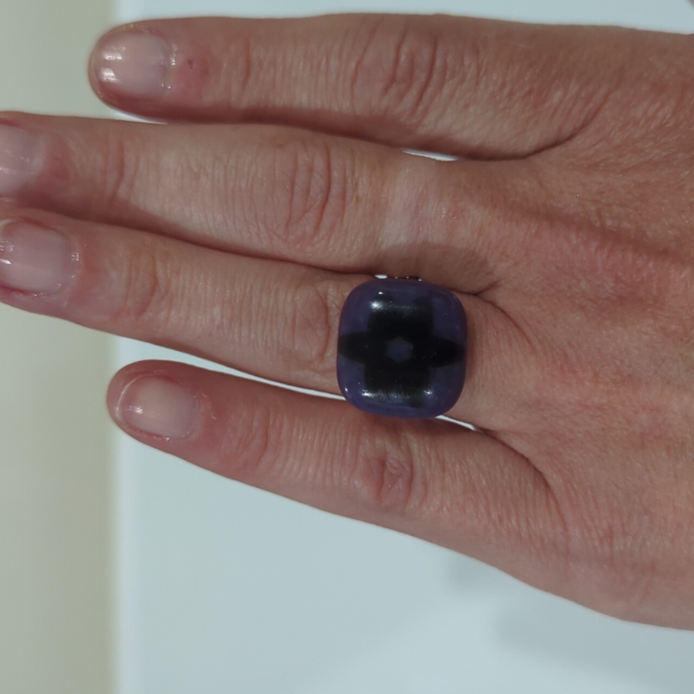 Handmade purple glass Star of David statement ring silver plated adjustable